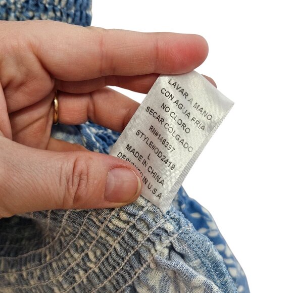 Blue & White Floral Smocked Mini‎ Dress S Ruffle Hem By Olive Tree Cottagecore - Picture 4 of 8